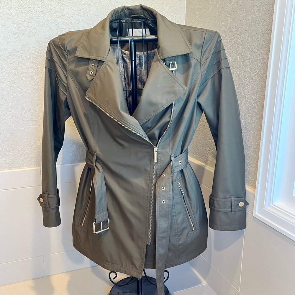 Michael Kors water-resistent Anorak Olive Green Women's Belted Jacket size M - Picture 2 of 10
